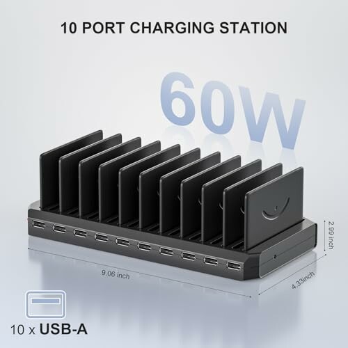 10 port charging station with USB-A ports