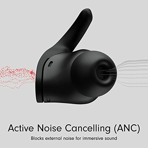 Close-up of an earbud with active noise cancelling feature.