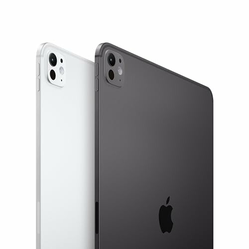 Back view of two Apple devices in white and black.