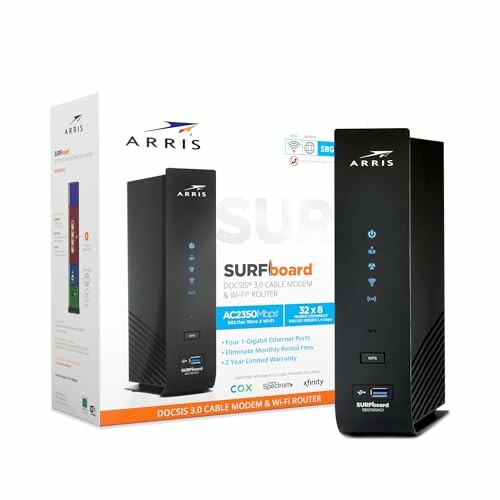 ARRIS Surfboard DOCSIS 3.0 cable modem and Wi-Fi router with packaging