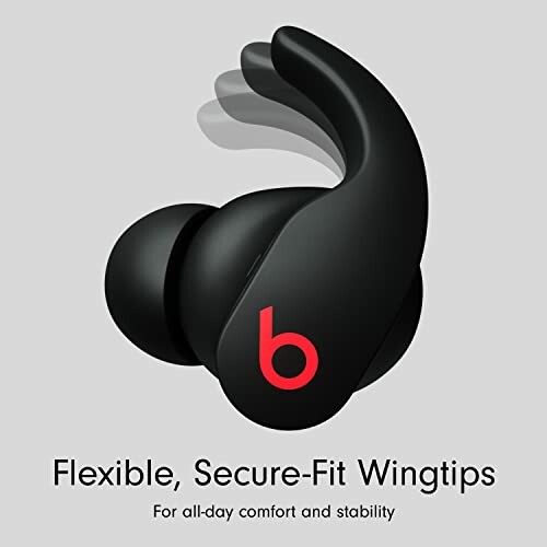 Black wireless earbuds with flexible secure-fit wingtips.