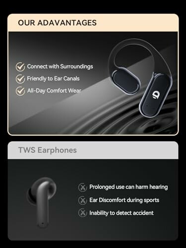 Comparison of bone conduction headphones and TWS earphones with advantages and disadvantages.