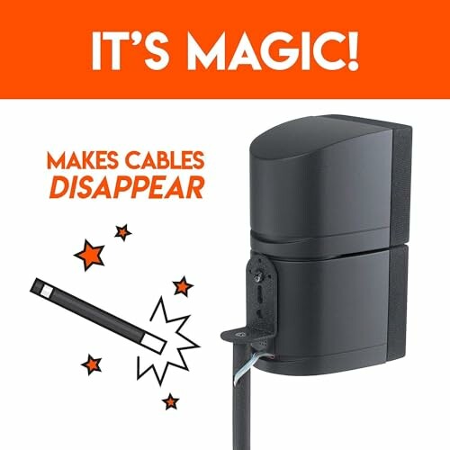 Device for hiding cables with magic wand illustration.