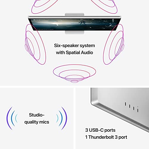 Computer with six-speaker system, spatial audio, studio-quality mics, 3 USB-C ports, 1 Thunderbolt 3 port