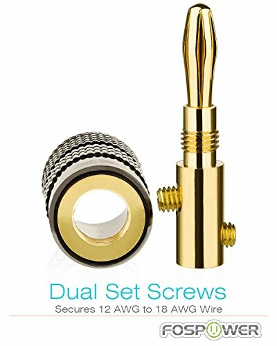 Gold banana plug with dual set screws for securing AWG wire.