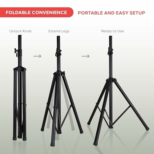 Instructions for setting up a foldable tripod stand.