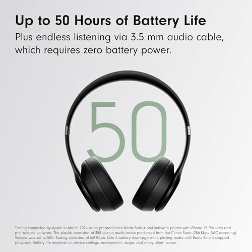 Black headphones with text 'Up to 50 Hours of Battery Life'.