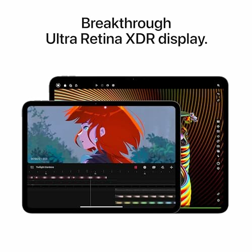 Two iPads showcasing Ultra Retina XDR display, featuring vibrant graphics and editing software.