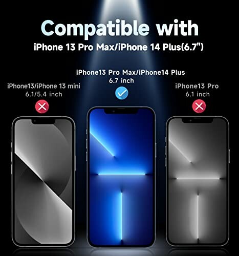 Compatibility chart for iPhone 13 Pro Max and iPhone 14 Plus with size comparison.