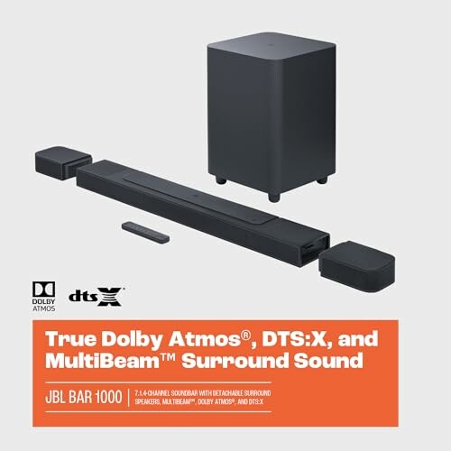 JBL Bar 1000 sound system with Dolby Atmos and DTS:X features.