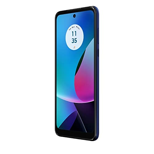 Smartphone with colorful gradient display and time widget