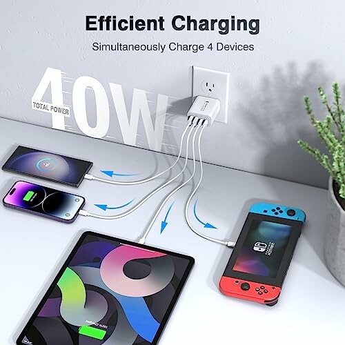 Four devices charging with a 40W power adapter.