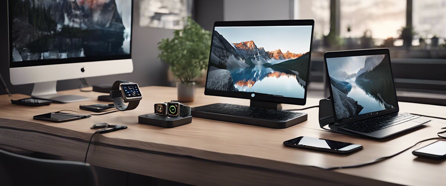 Modern workspace with multi-device charging station