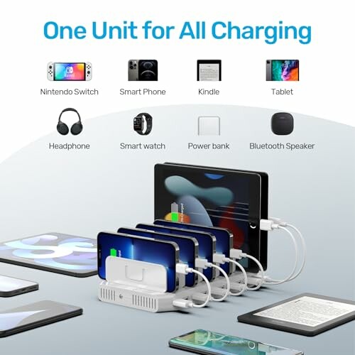 Charging station for multiple devices including phones, tablets, and smartwatches