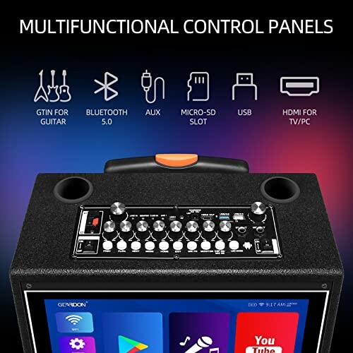 Multifunctional control panels for audio and video devices with various input options.