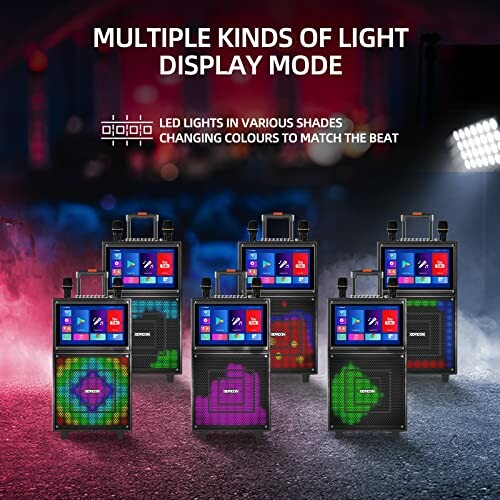 Portable party speakers with LED light display modes.