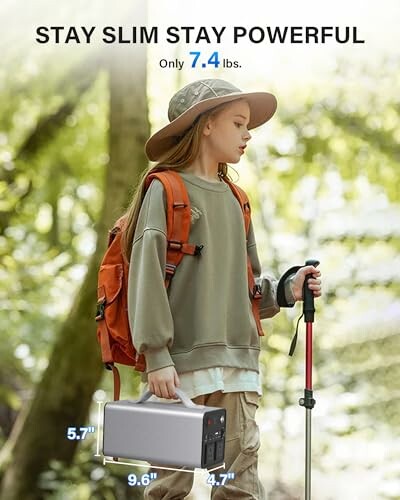 Person hiking with portable power station and backpack