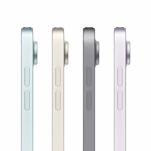 Side view of four smartphones in different colors.