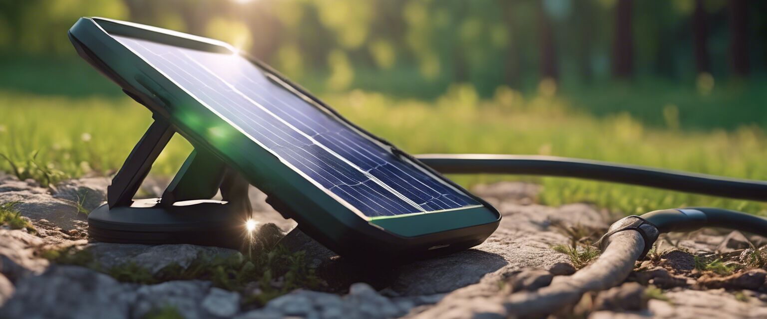 Solar-powered charger charging a smartphone