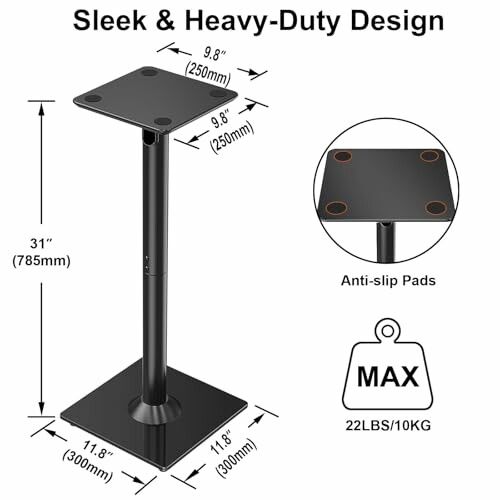 Sleek heavy-duty speaker stand with anti-slip pads and 22 lbs capacity.