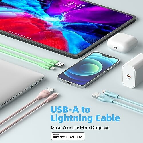 Various electronic devices with USB-A to Lightning cables