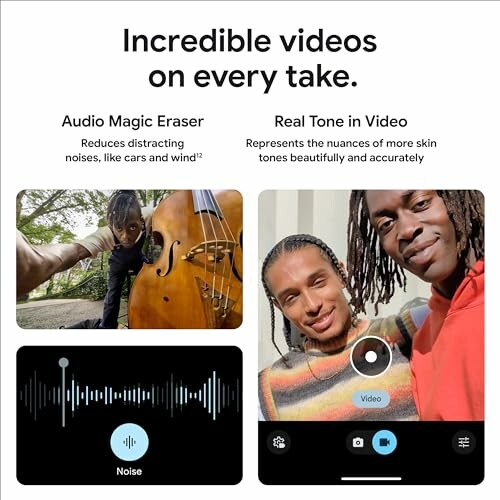 Features of video enhancement including Audio Magic Eraser and Real Tone